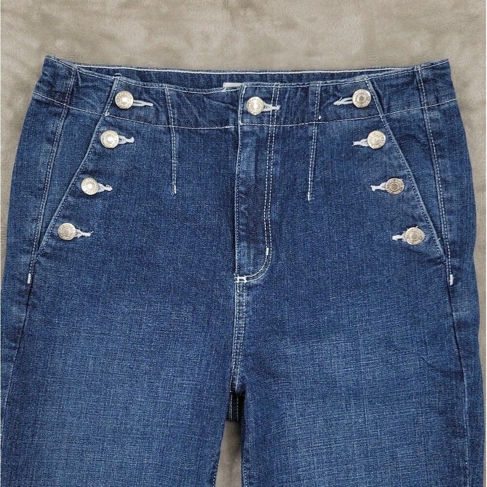 LOFT Womens Sailor Button Jeans Size 29/8 Blue Medium Wash Flare Crop Ankle - Picture 2 of 8